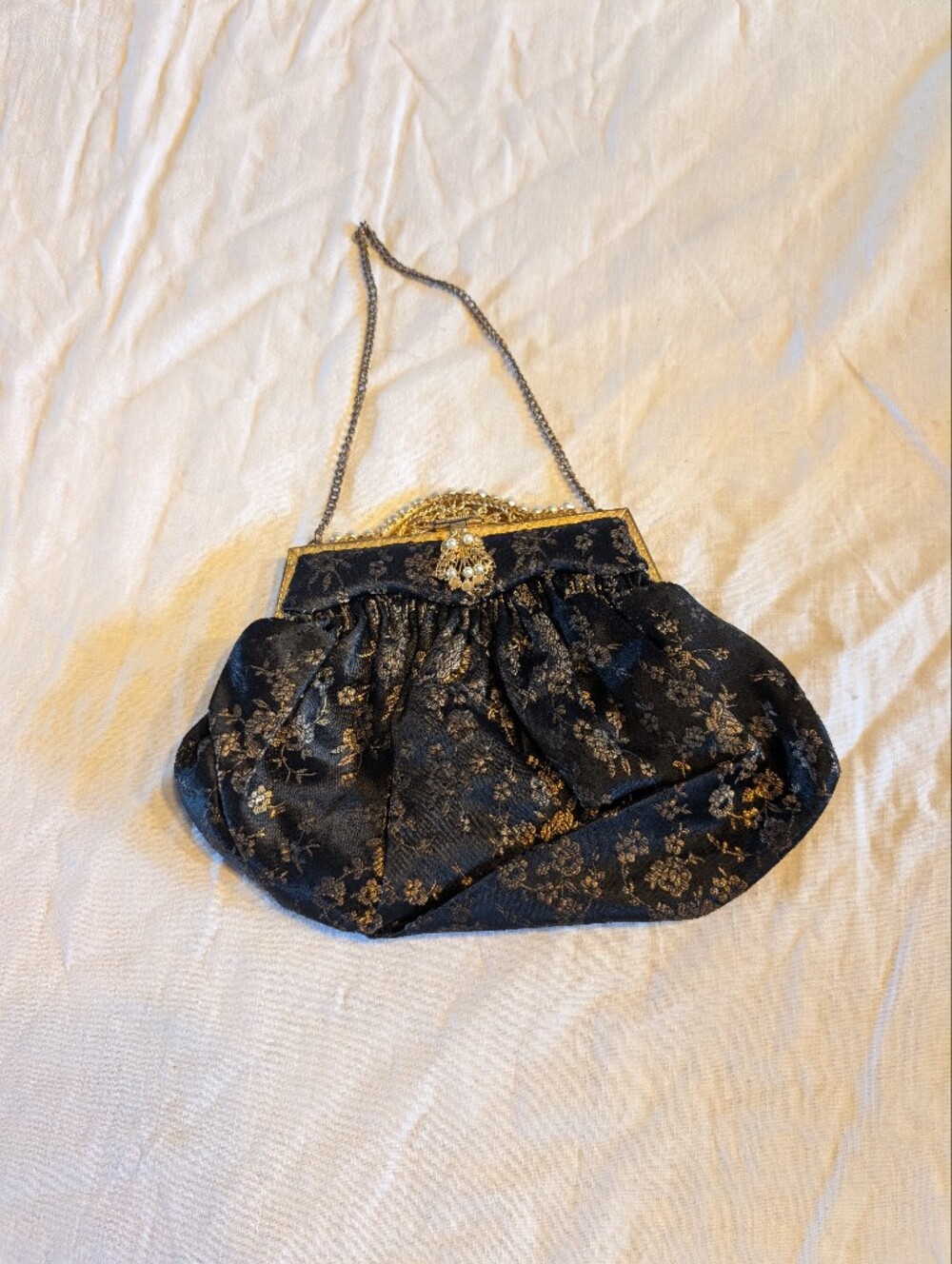 2/60$ Vintage Black and Gold Floral Brocade Wristlet